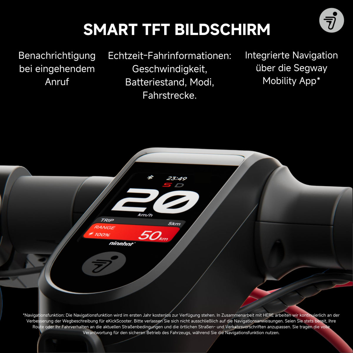 Segway-Ninebot F3 D, E-Scooter mit Straßenzulassung für Erwachsene, 70km Reichweite im Eco-Modus, 120kg Tragfähigkeit, doppelte hydraulische Federung, Smart Display, Schwarz