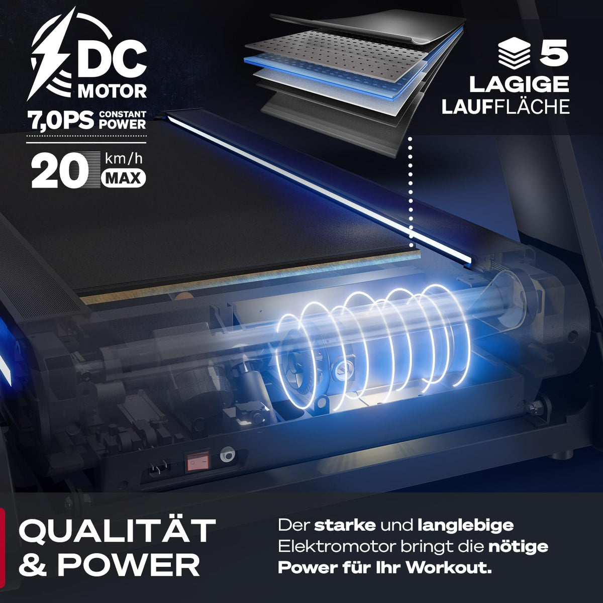 Sportstech sTread Lite Laufband für Zuhause klappbar bis 150 kg & 20 km/h – Treadmill mit 16% Steigung, 7 PS Motor, extra große Lauffläche, LED-Display, App-kompatibel, sPulse Pulsgurt inkl.