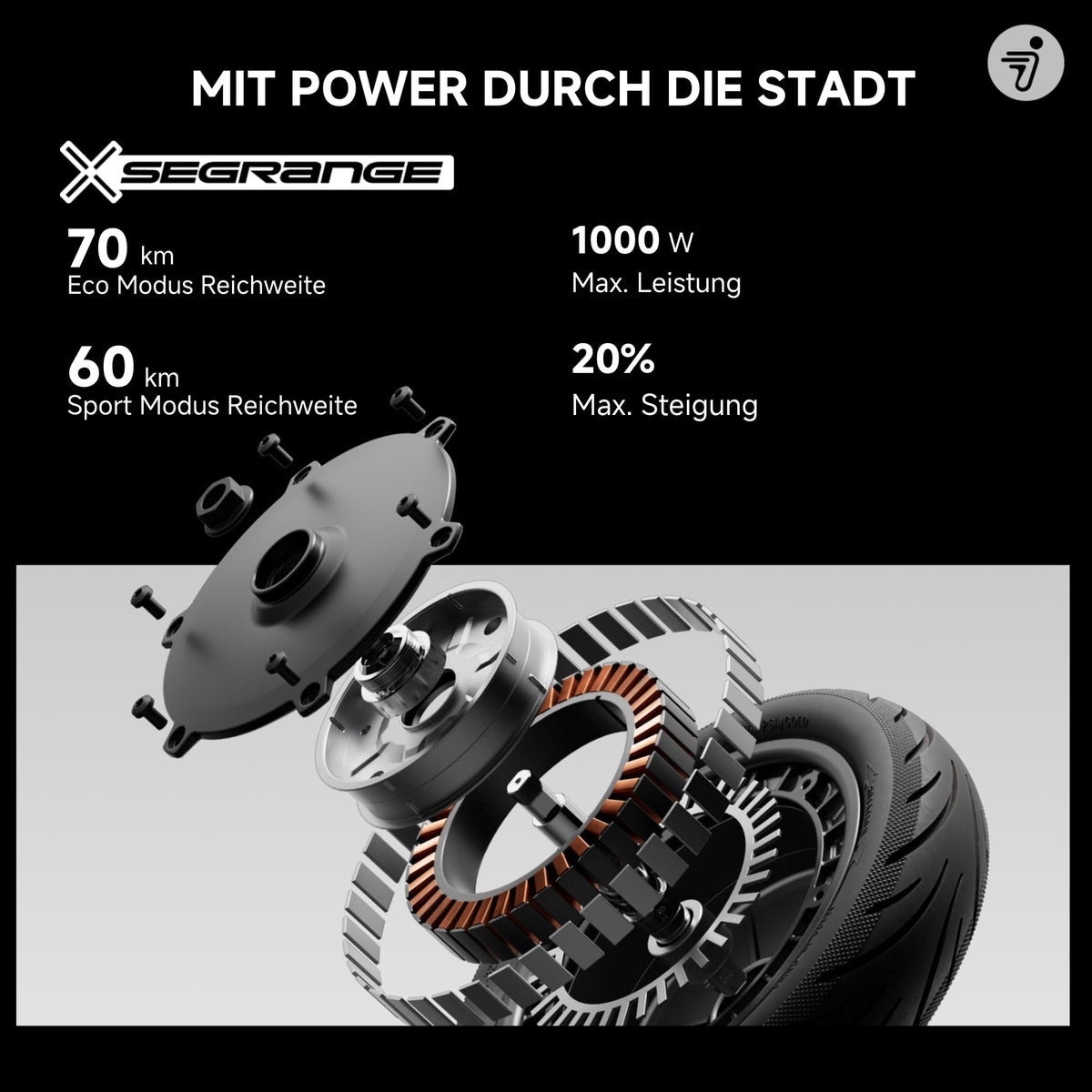 Segway-Ninebot F3 D, E-Scooter mit Straßenzulassung für Erwachsene, 70km Reichweite im Eco-Modus, 120kg Tragfähigkeit, doppelte hydraulische Federung, Smart Display, Schwarz