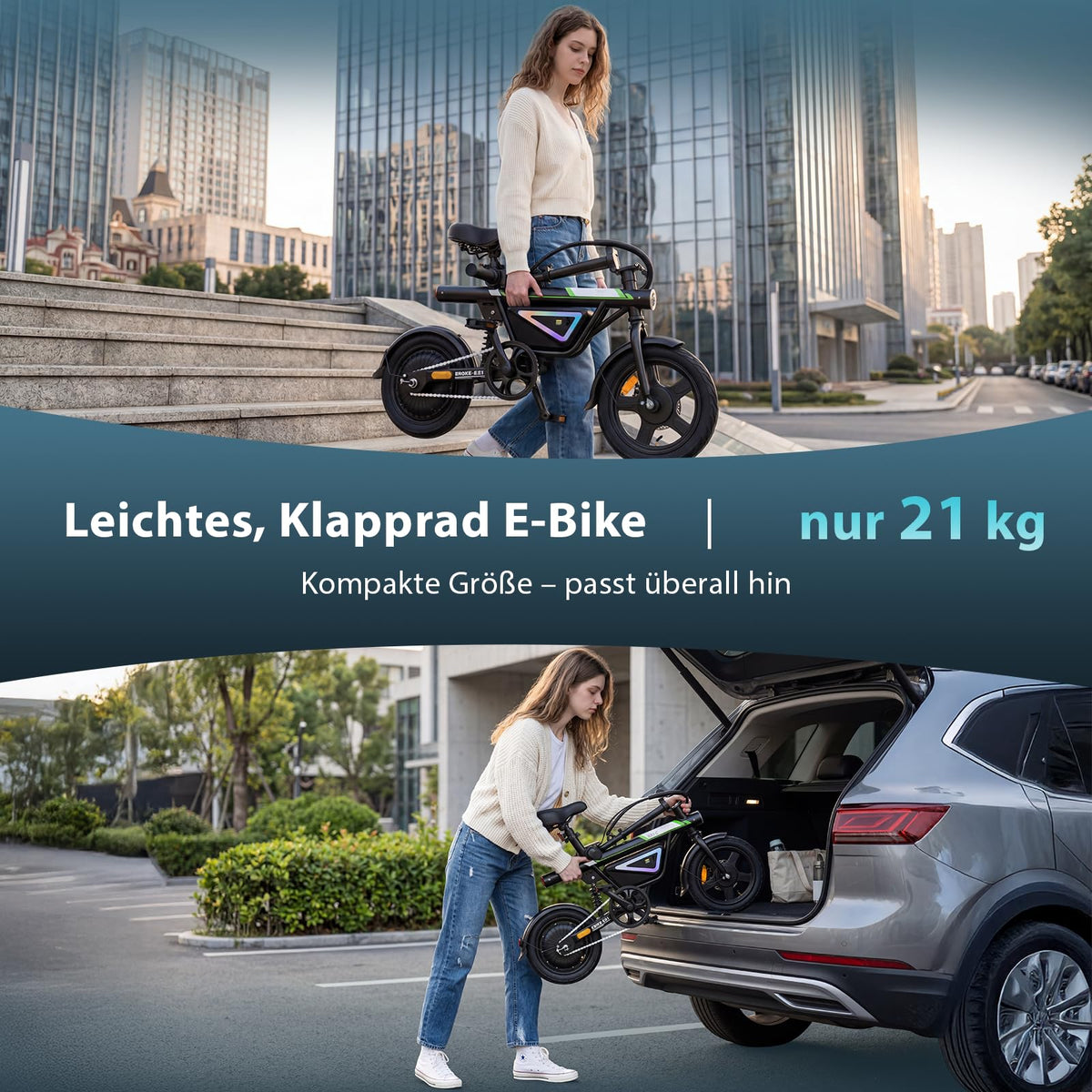 Finbike E-Bike Klapprad 14 Zoll, Elektrofahrrad mit 36V 12Ah Akku für Herren & Damen, 50KM Reichweite, 250W Motor, APP-Steuerung, Faltbares City Bike mit LED-Licht, Leicht & Kompakt für Pendler
