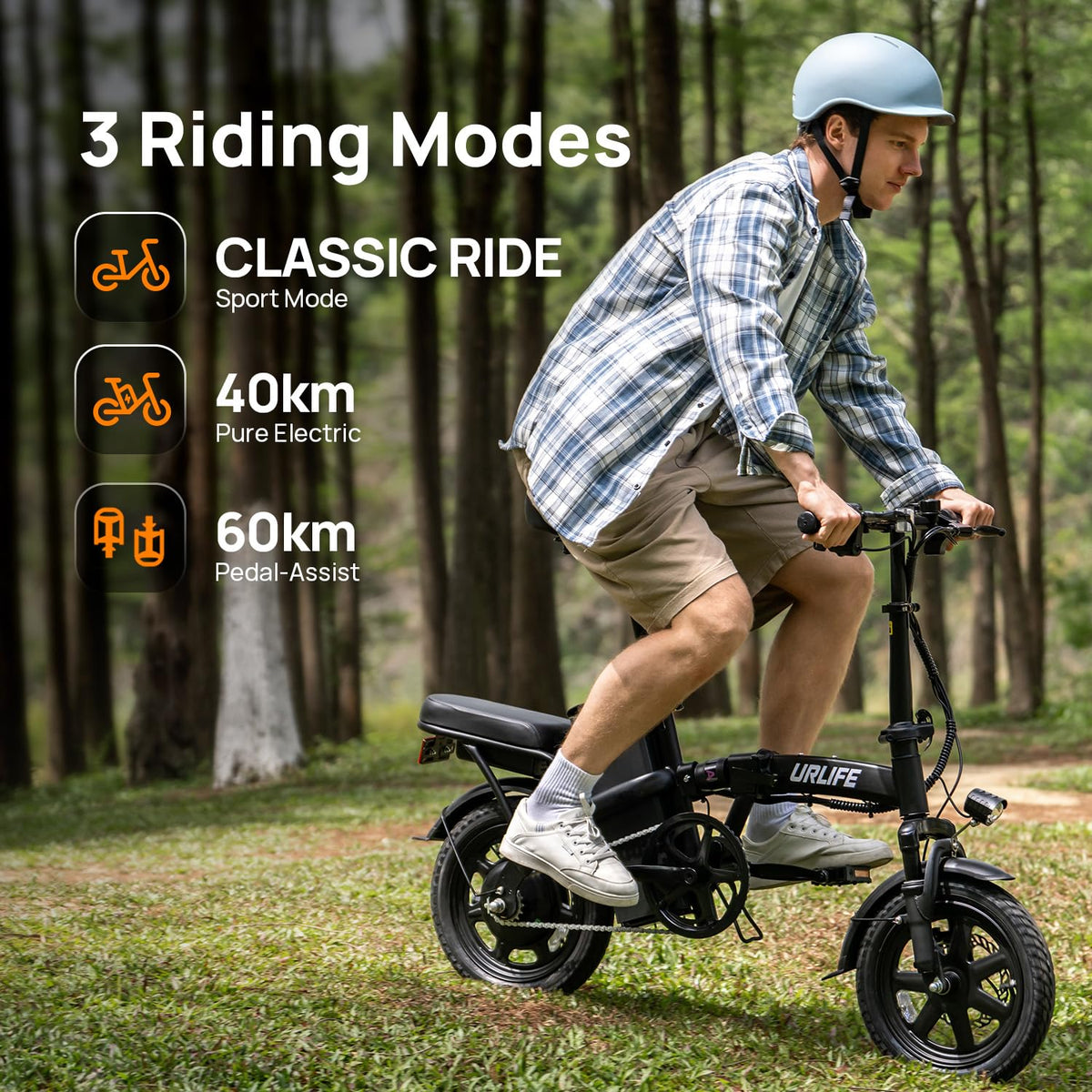 URLIFE E-Bike Klapprad 14", 48V 7.5Ah Austauschbarem Akku für Lange Reichweite bis 60KM, Elektrofahrrad 250W Motor, 3 Fahrmodi, Sitzhöhe Verstellbar, Falt-Pedelec ebike für Herren Damen Grau