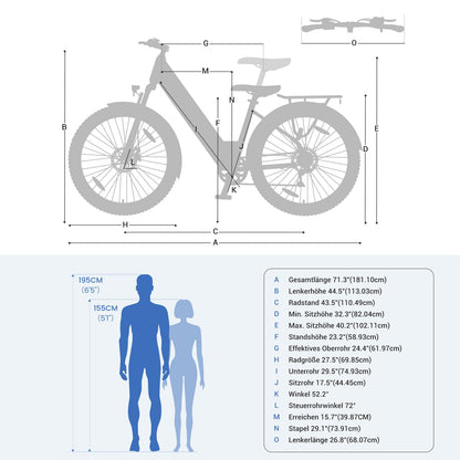 Touroll J1 ST 27,5" E Bike, Elektrofahrrad Trekkingrad E-Bike Herren Damen mit 36V 561.6Wh Akku,100km Reichweite, 250W Motor, E-Fahrrad mit 7-Gang-Getriebe, Pedelec Citybike EBike für Erwachsene