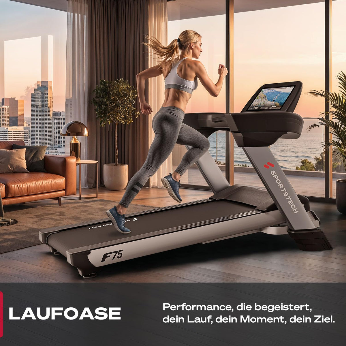 Sportstech, Laufband klappbar mit großem 21,5-Zoll-Touchdisplay, F75