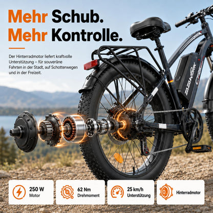 E Bike Herren 26Zoll E Mountainbike 100-120km Reichweite 48V20AH 250W Hintermotor 7-Gang 25km/h E-Bike lockable Federgabel & hydraulische Scheibenbremsen Elektro Fahrrad Männer für Offroad & Trail