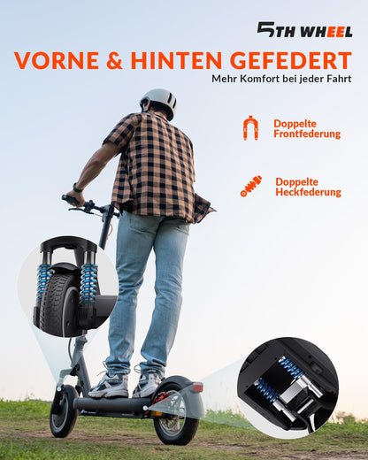 E Scooter mit Straßenzulassung, Vierfache Stoßdämpfung, 10 Zoll, Max 40km Reichweite 20km/h, Elektro Scooter bis 120kg, Blinker, APP-Verbindung, Duales Bremssystem E Roller für Erwachsene Faltbarer