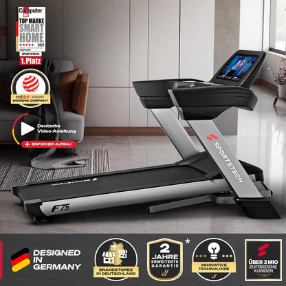 Sportstech, Laufband klappbar mit großem 21,5-Zoll-Touchdisplay, F75