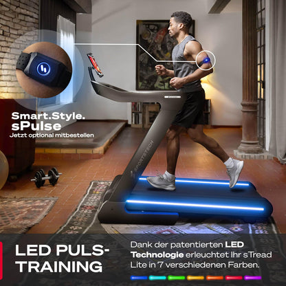 Sportstech sTread Lite Laufband für Zuhause klappbar bis 150 kg & 20 km/h – Treadmill mit 16% Steigung, 7 PS Motor, extra große Lauffläche, LED-Display, App-kompatibel, sPulse Pulsgurt inkl.
