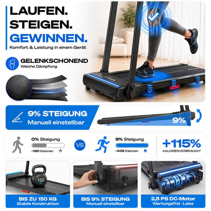 Sportstech, Laufband für Zuhause klappbar, bis 12 km/h, 9% Steigung