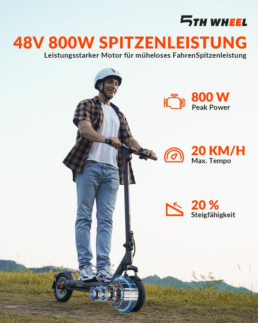 E Scooter mit Straßenzulassung, Vierfache Stoßdämpfung, 10 Zoll, Max 40km Reichweite 20km/h, Elektro Scooter bis 120kg, Blinker, APP-Verbindung, Duales Bremssystem E Roller für Erwachsene Faltbarer