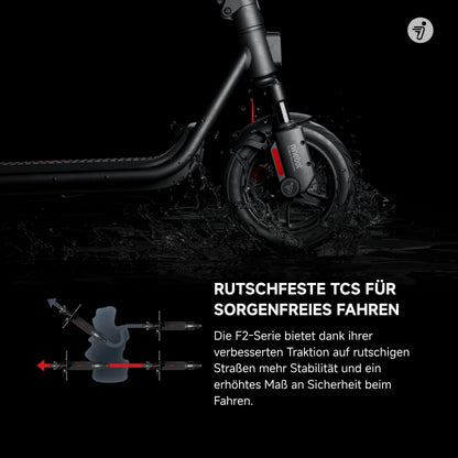 Segway-Ninebot F2 Pro D II, E-Scooter mit Deutscher Straßenzulassung für Erwachsene, 65km Reichweite im Eco-Modus, 120kg Tragfähigkeit, vordere Doppelfederung, Farb LED Display, Schwarz