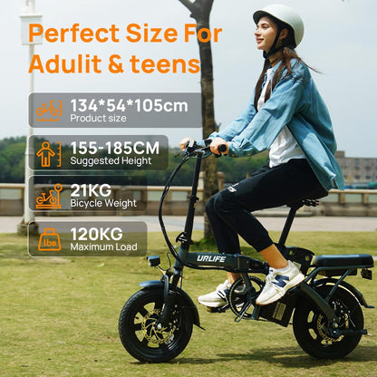URLIFE E-Bike Klapprad 14", 48V 7.5Ah Austauschbarem Akku für Lange Reichweite bis 60KM, Elektrofahrrad 250W Motor, 3 Fahrmodi, Sitzhöhe Verstellbar, Falt-Pedelec ebike für Herren Damen Grau