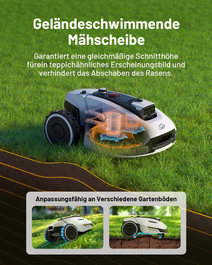 MAMMOTION YUKA 2000 Mähroboter ohne Begrenzungskabel, Max. 2400m², NetRTK+Vision, Keine RTK-Antenne, Auto-Kartierung,2000m², Intelligenter Rasenmäher Roboter mit 4G-Modul, 50% Steigung(YUKA 2000)