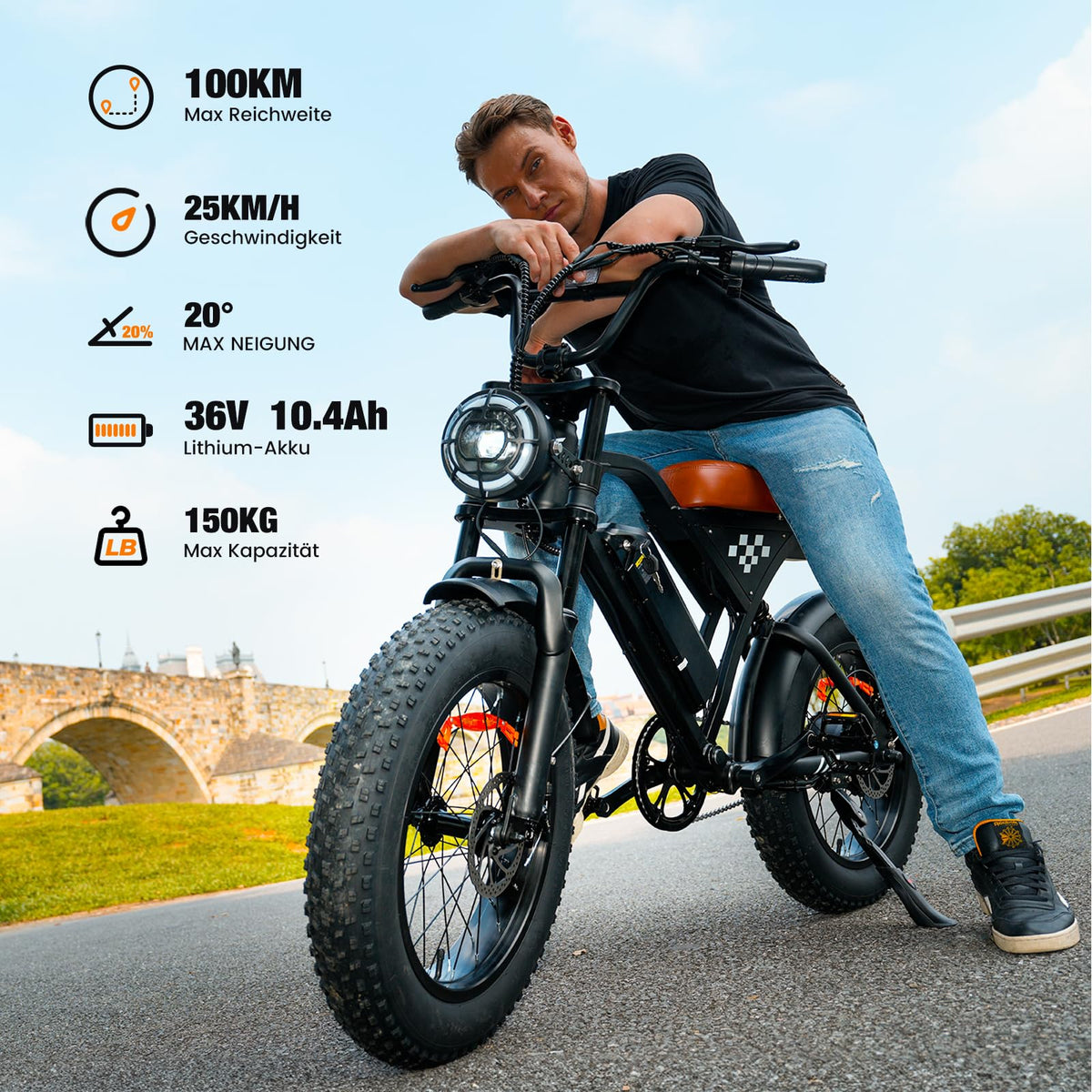 Finbike E Bike mit All-Terrain 20 * 4.0 Zoll Fetten Reifen,Elektrofahrrad mit 374.4mAh Abnehmbarem Akku,4 Fahrmodi,PAS Reichweite MAX 100KM,Elektrofahrräder für Herren Damen,E Fahrrad mit 250W Motor
